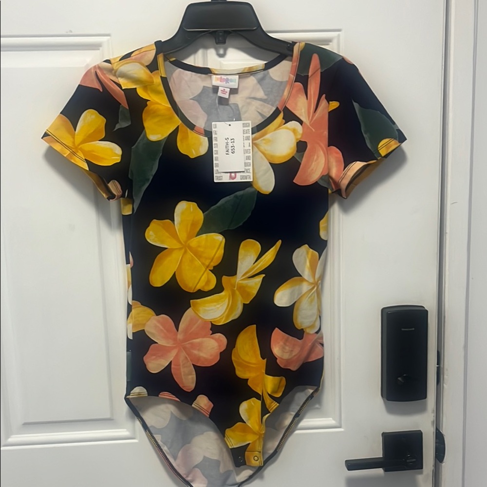 Lularoe Women's Floral Bodysuit - Black and Yellow